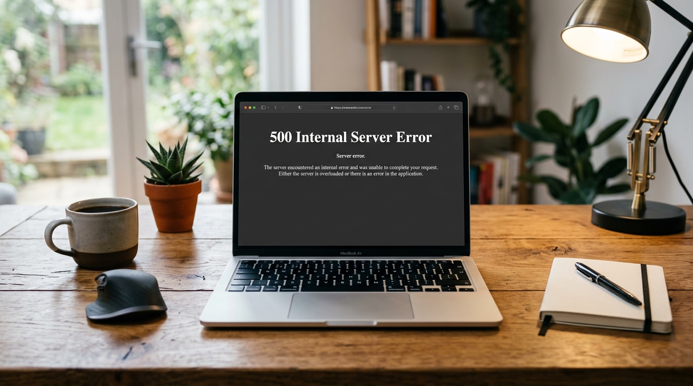 Macbook displaying a 500 Internal Server Error in the browser